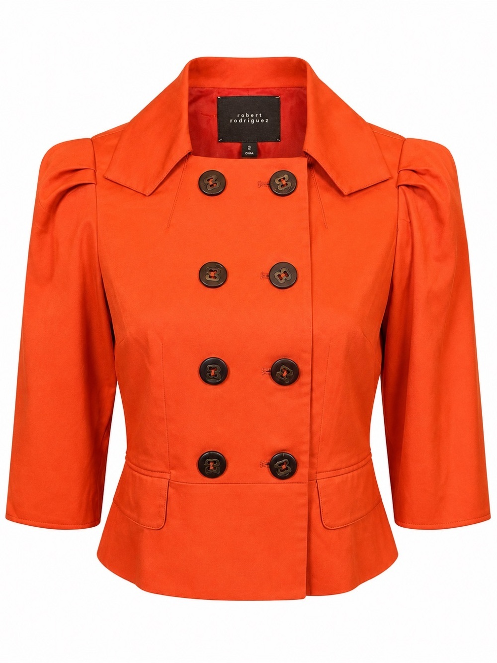 Robert Rodriguez Vibrant Orange Double-Breasted Cropped Trench Style Jacket Sz 2